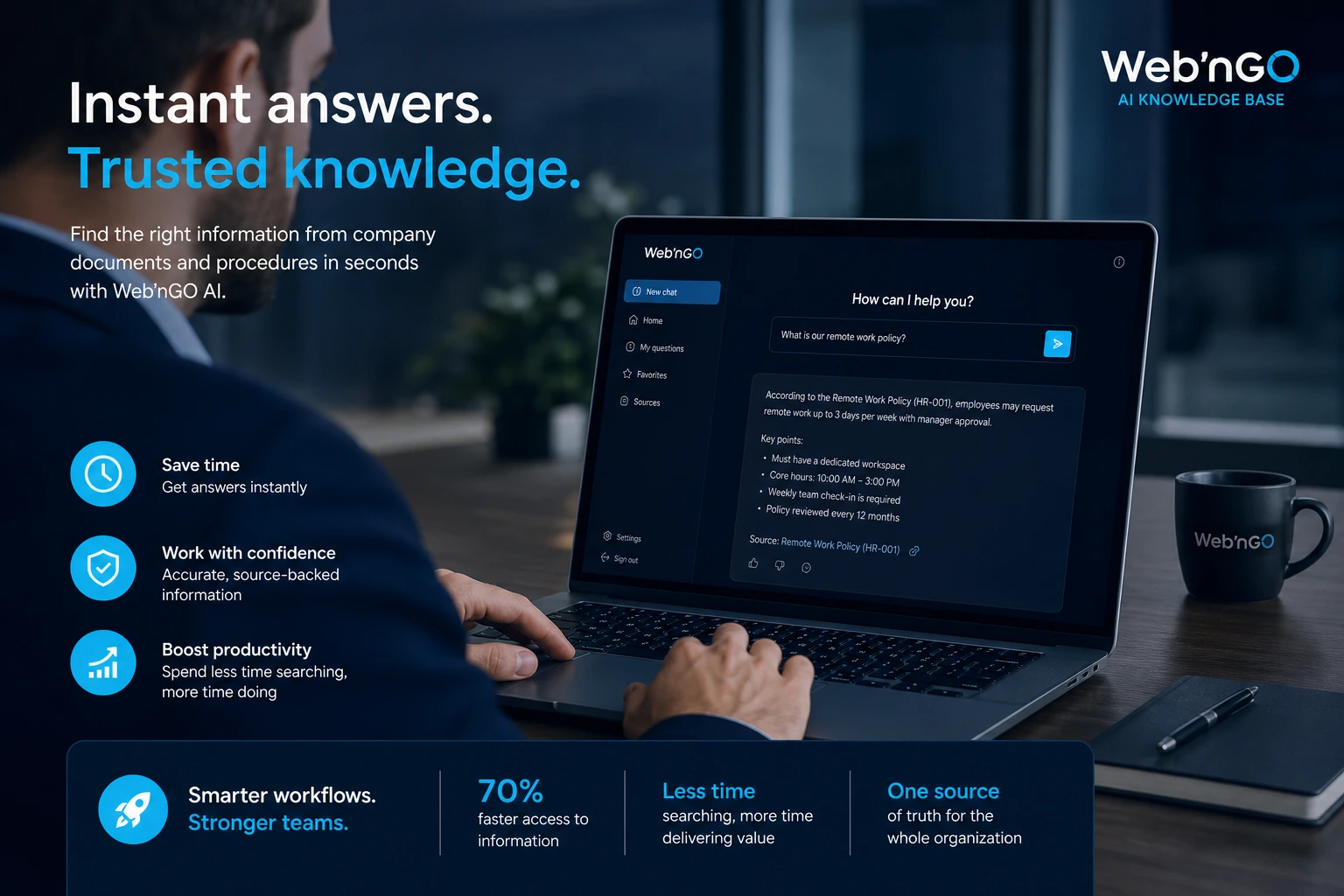 Dipendente che accede istantaneamente a knowledge base aziendale con AI