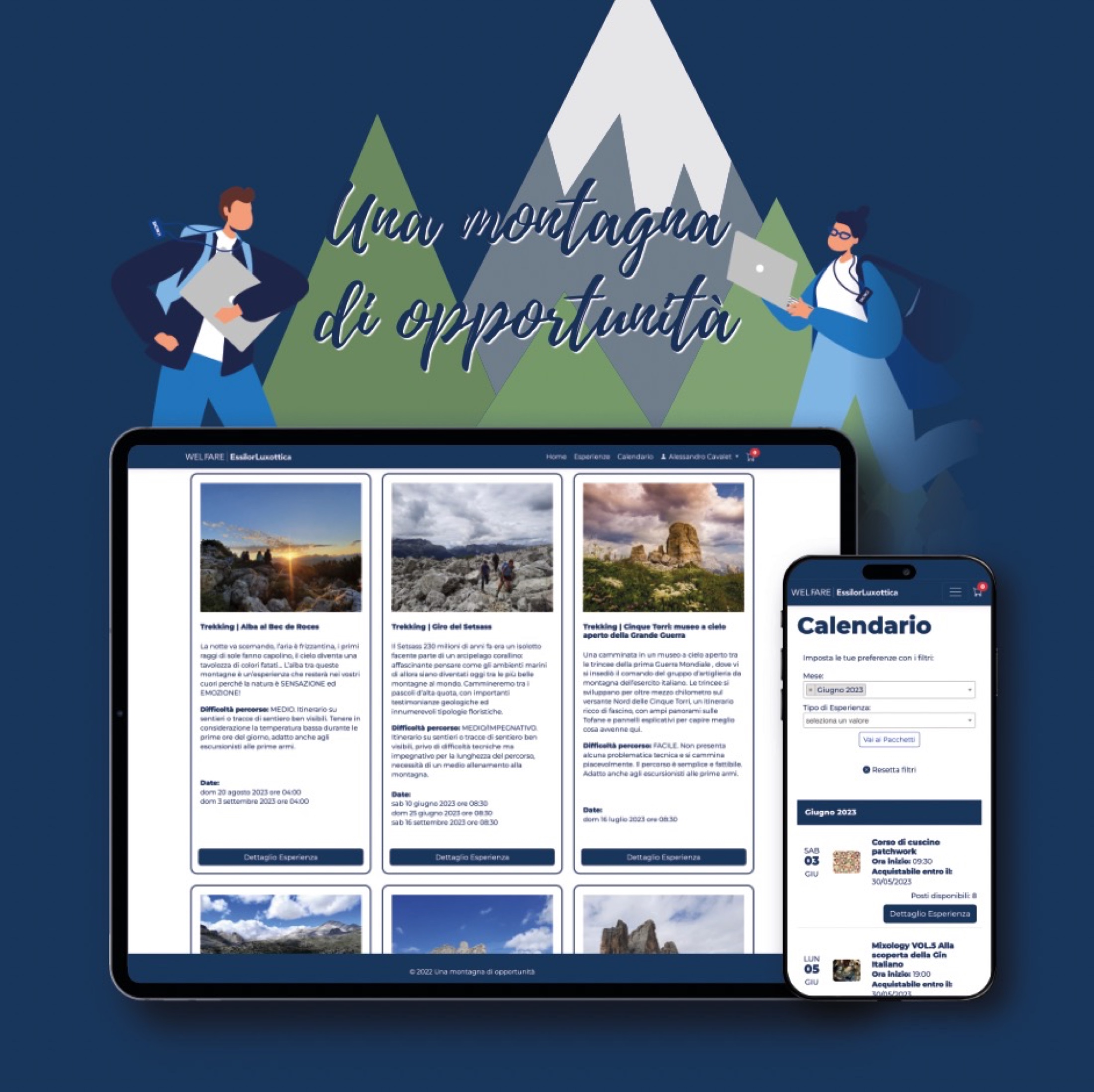 Piattaforma welfare “Una montagna di opportunità” di EssilorLuxottica su tablet e smartphone