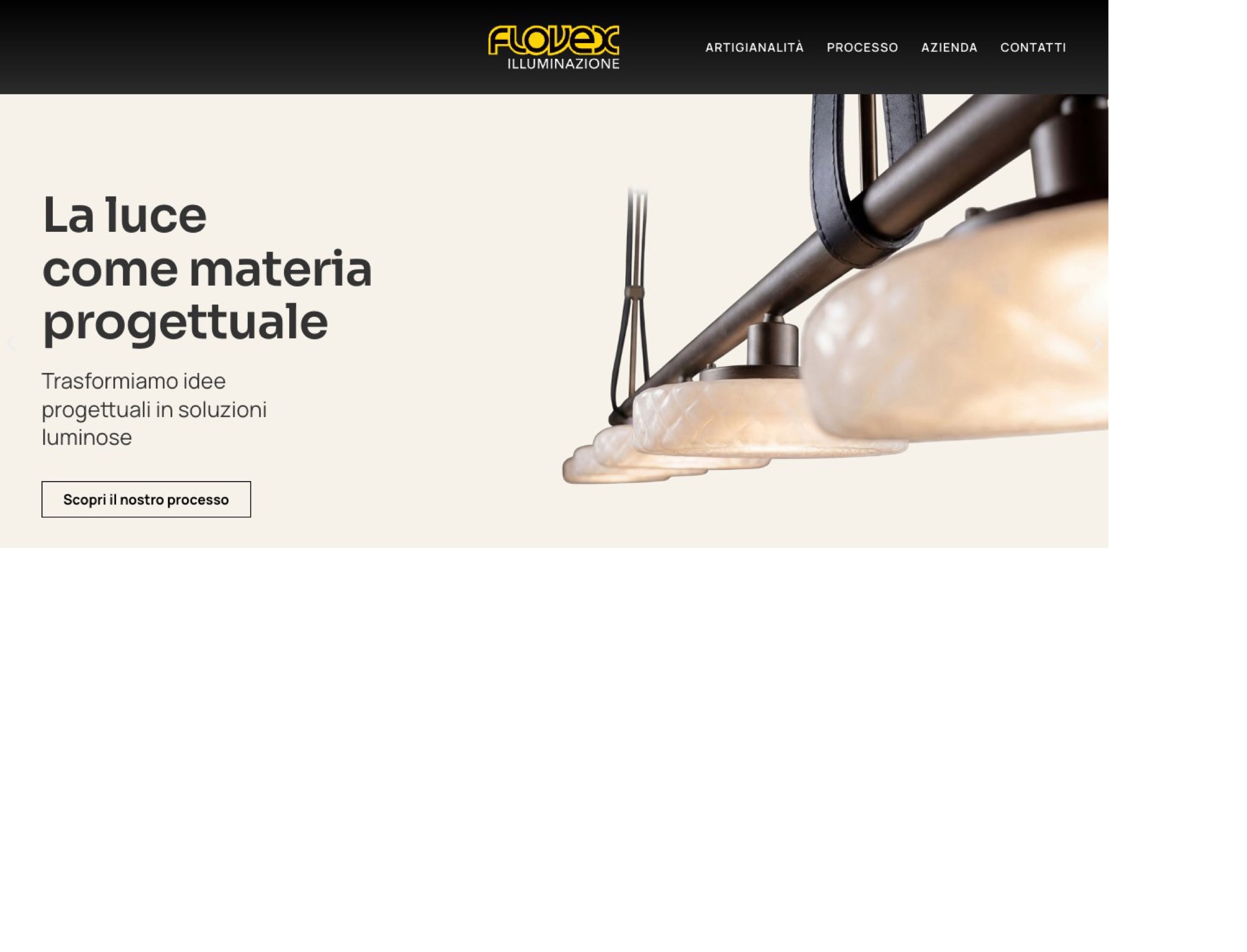 Home del sito Flovex: produzione e vendita di lampadari