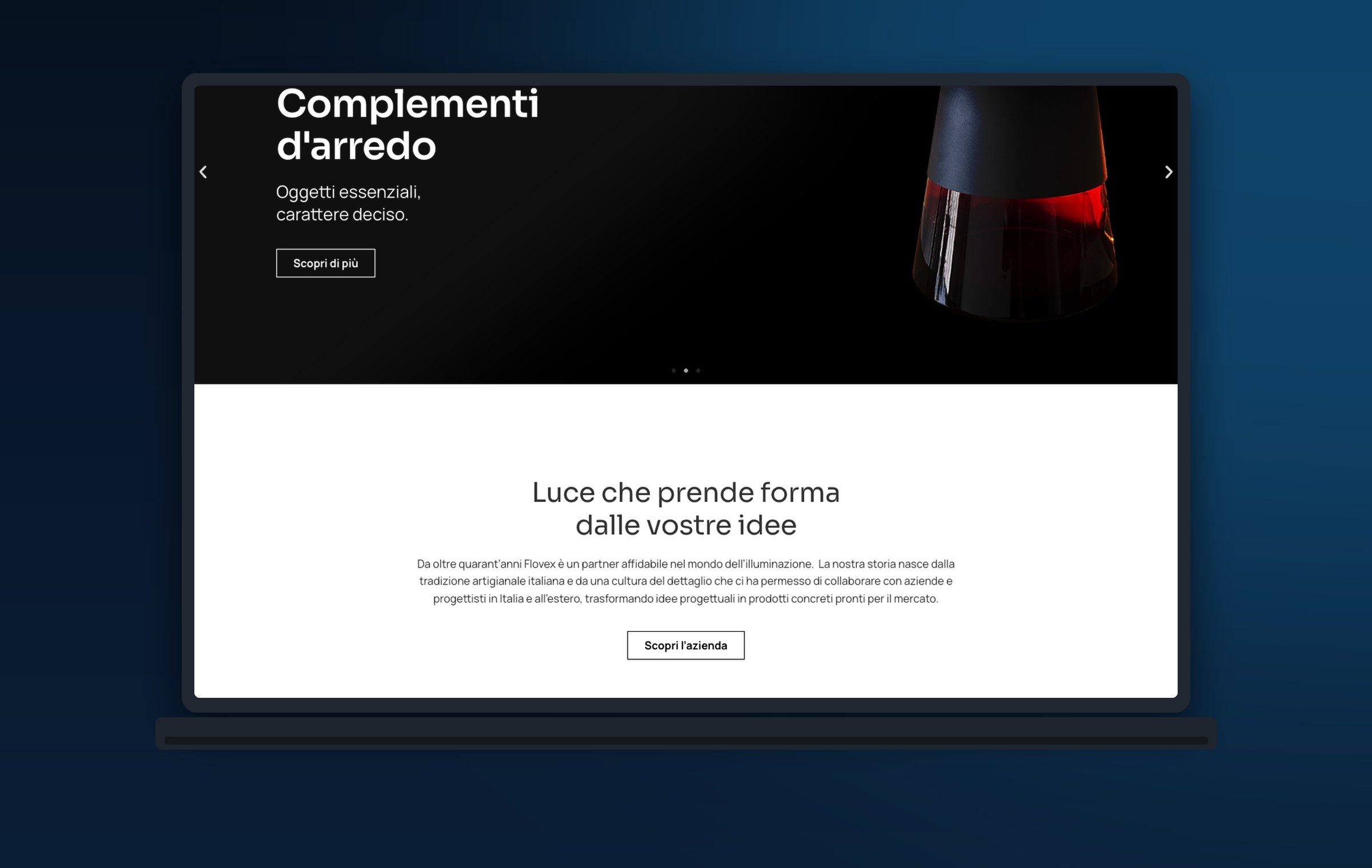 Il nuovo sito Flovex su laptop