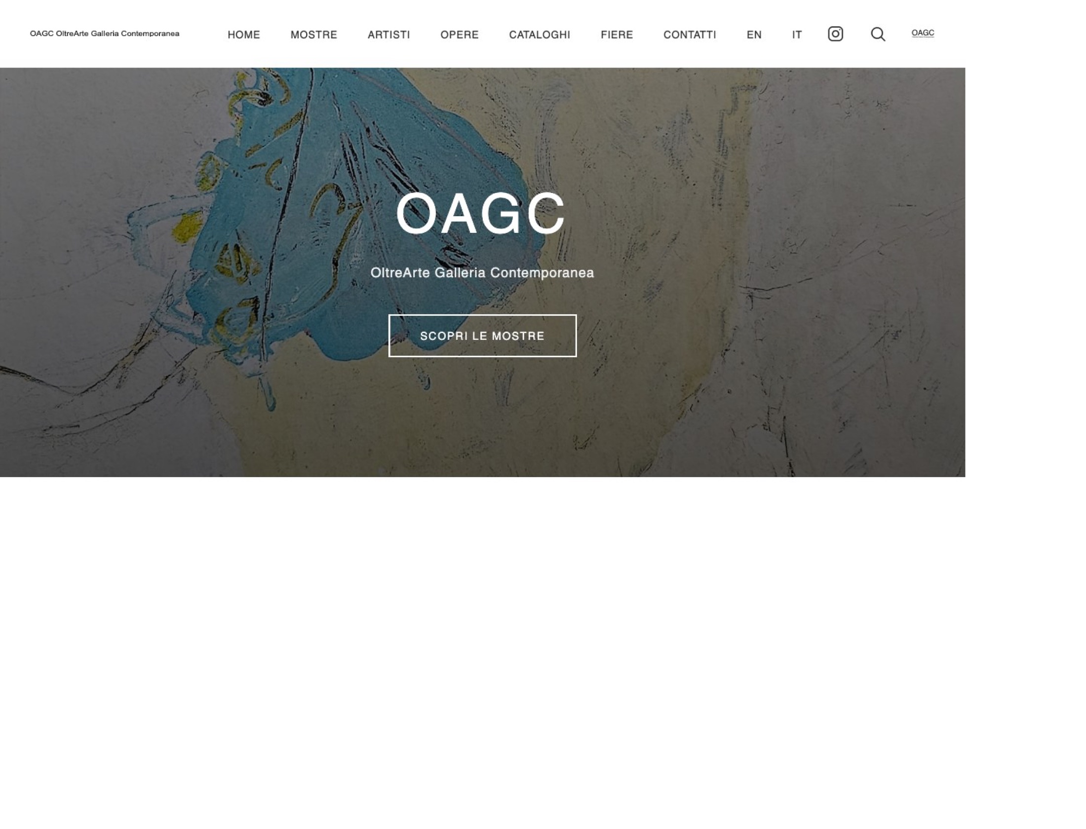 Home page of the OltreArte Galleria Contemporanea website