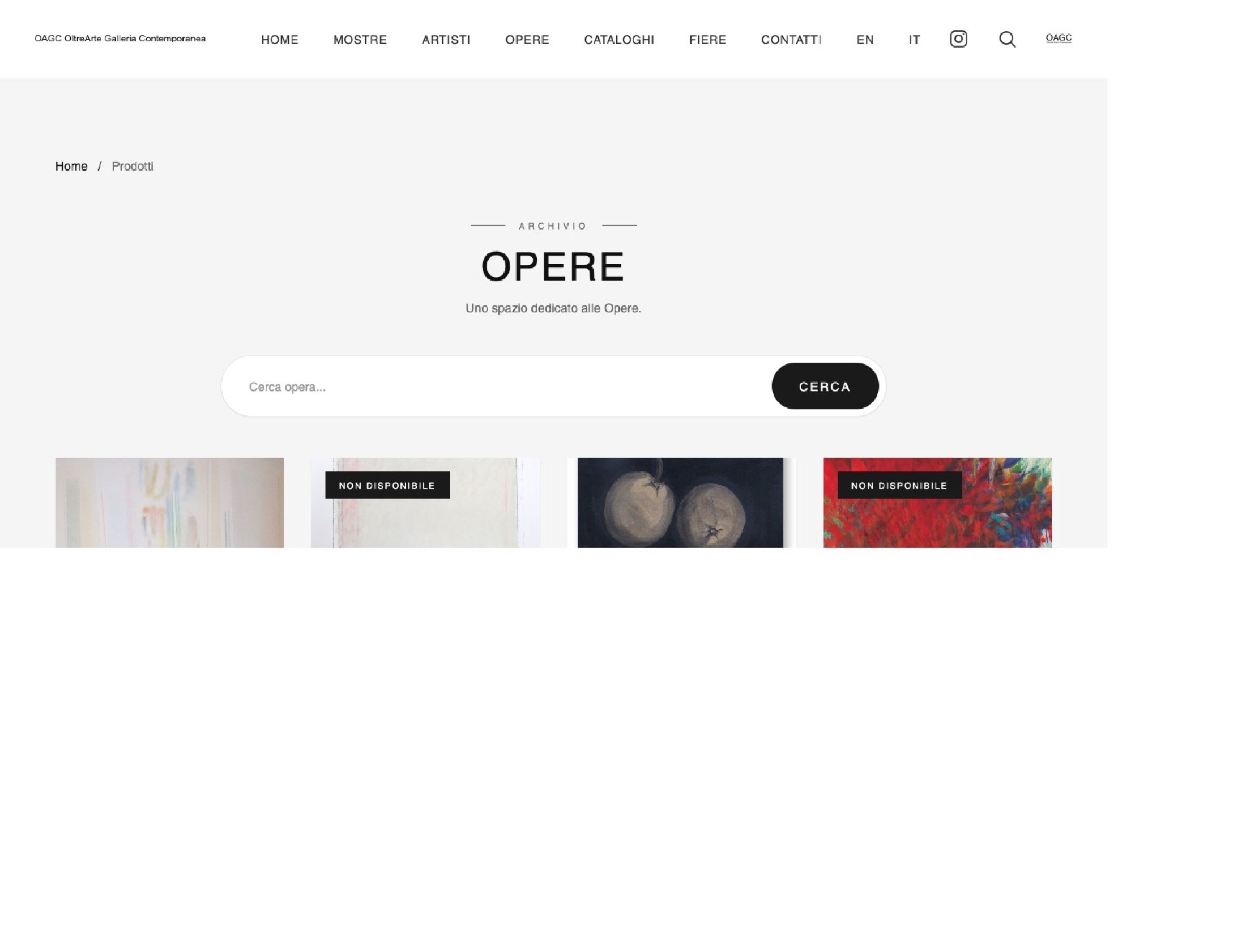 Works section of the OltreArte website
