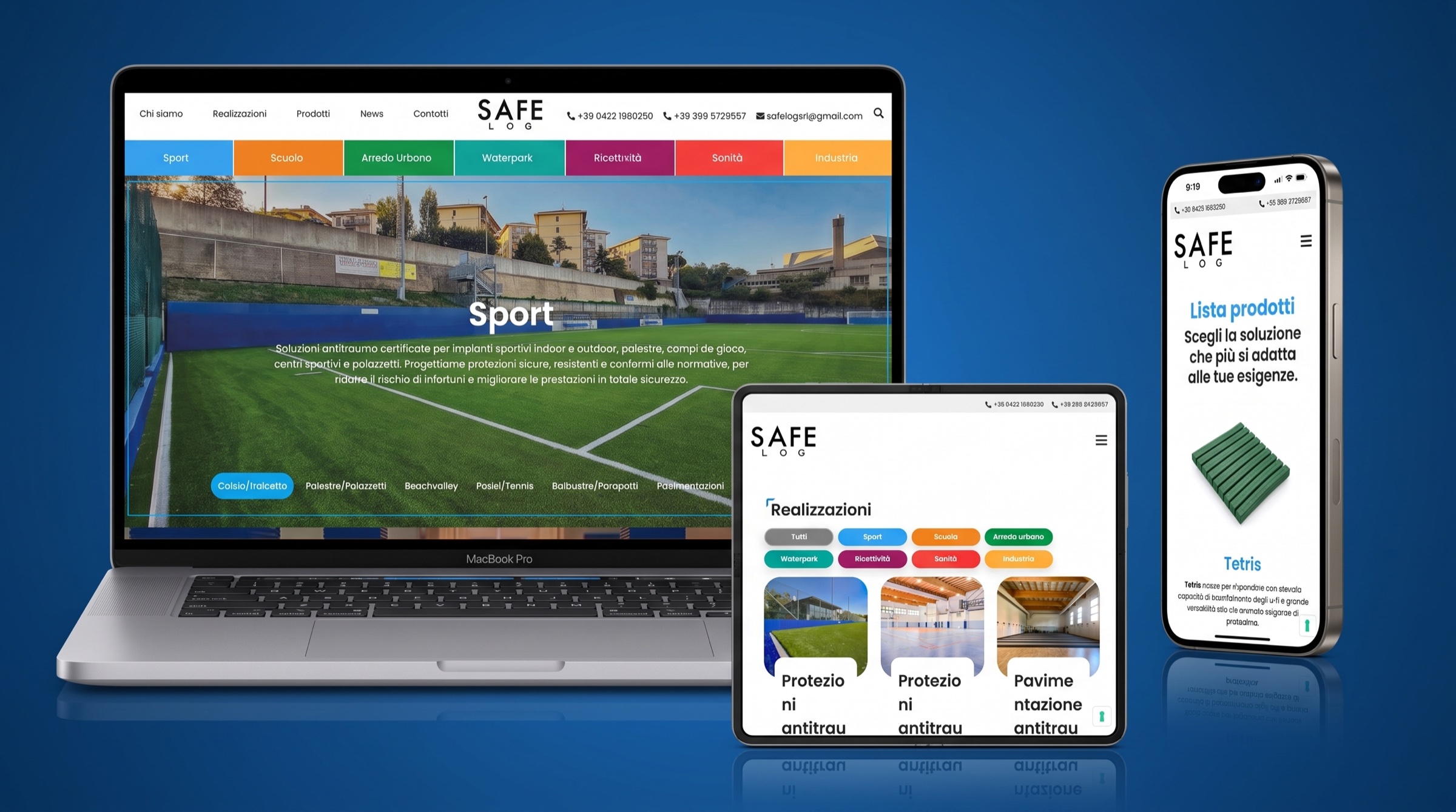 Safe Log — protezioni antitrauma, sito su laptop