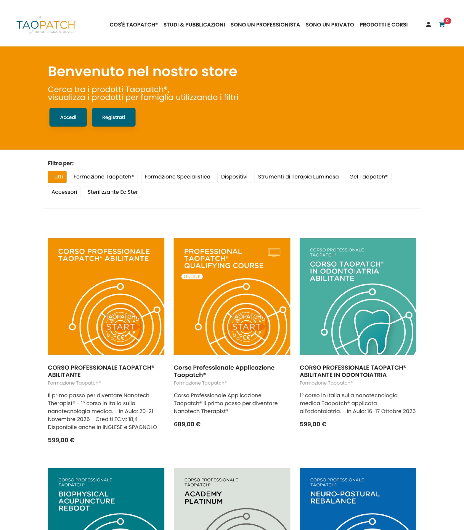 Taopatch online store with product catalogue and courses