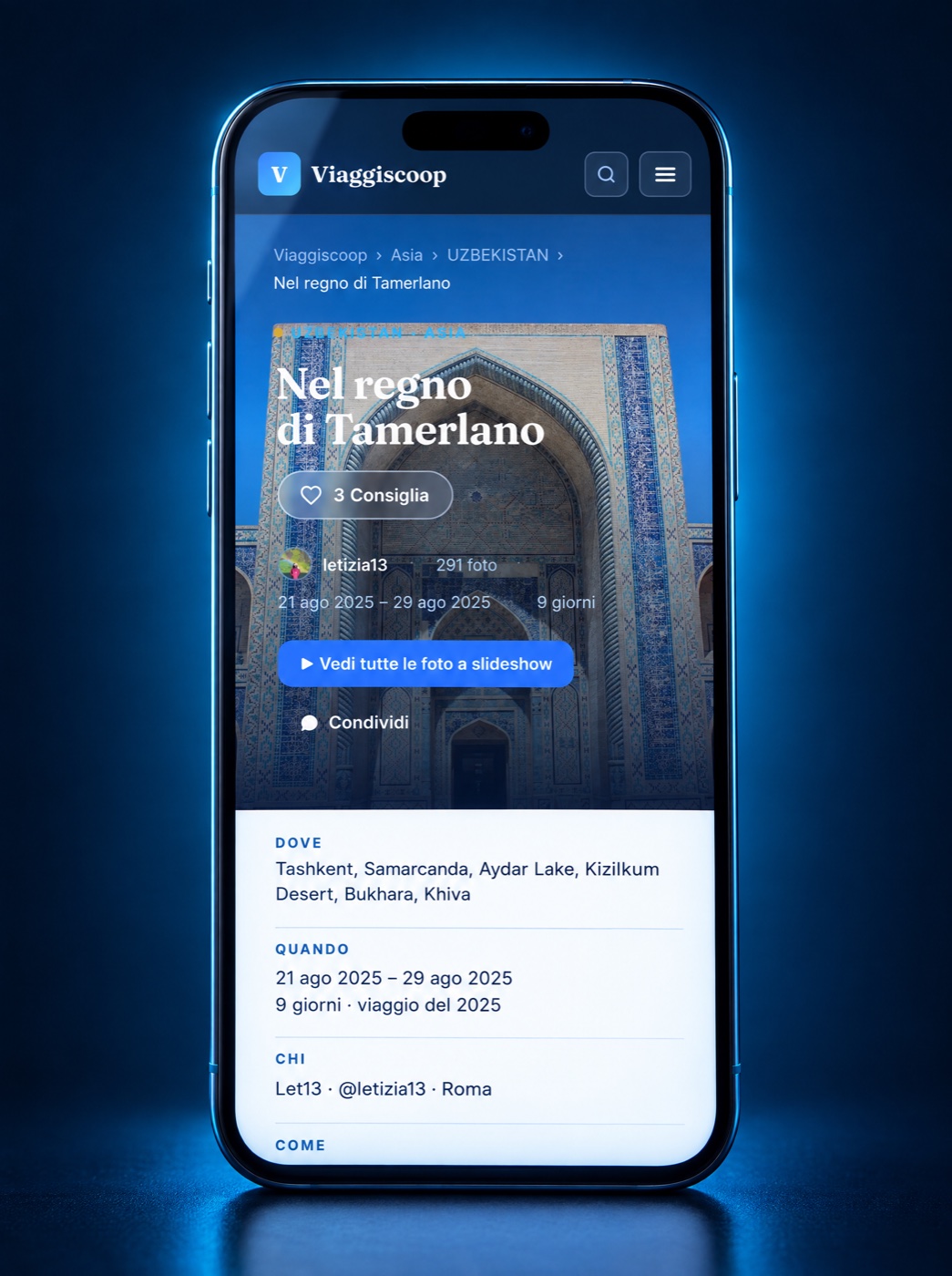 The Uzbekistan diary read from a phone